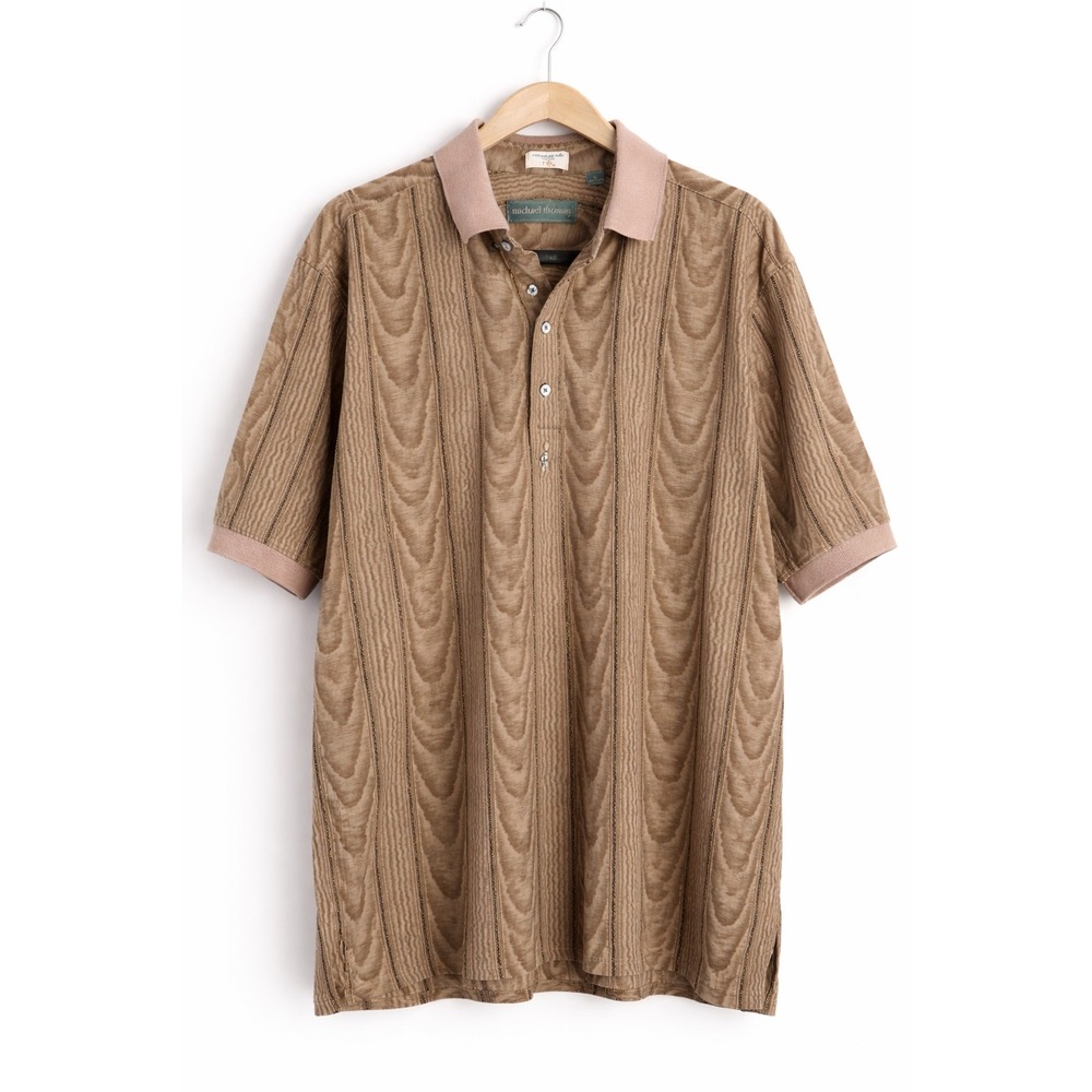 Michael Thomas Cayman Isle Polo L USA Brown Tribal Stripe 90s‎ Golf Dad